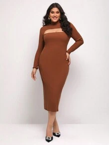 Dusk2Dawn 设计师加大剪裁前身紧身优雅连衣裙，适合度假 - 棕色 - 查看 1