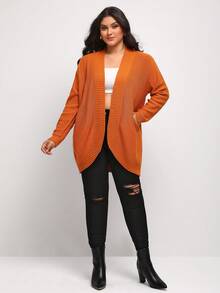 Mindsi Plus Size Solid Casual Design Cardigan - Orange - View 3