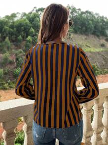 EMERY ROSE 条纹印花纽扣前开襟女式衬衫 - 彩色 - 查看 2