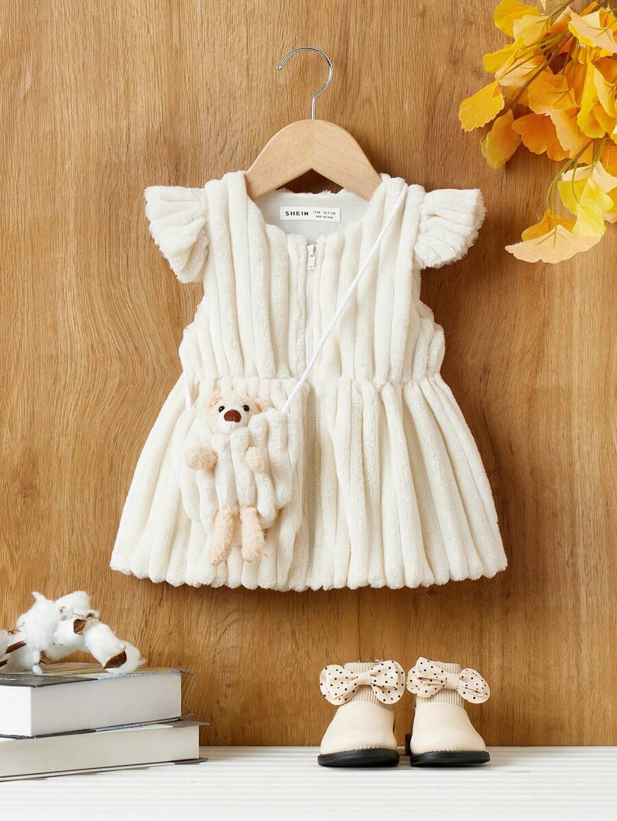 SHEIN Baby Girl Ruffle Trim Jacket & Bag - Pink - View 1