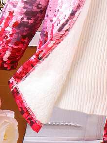 SHEIN 年輕女孩 1 入組亮片印花連帽泰迪熊襯里外套