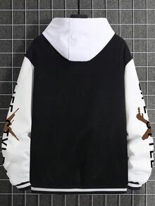 Men Plus Letter Graphic Two Tone Striped Trim Varsity Jacket Without Hoodie - Multicolor - View 2