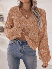 Chiquease Suéter de punto con hombros caídos y efecto tie-dye para otoño e invierno - Caqui - Ver 1
