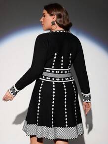 SHEIN Clasi 大碼地理圖案毛衣洋裝 - 黑色 - 查看 2