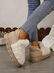 Women's Fashionable Winter Indoor Warm Home Slippers - Beige - View 2