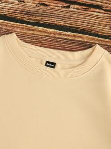 SHEIN LUNE 大码休闲简约卡通印花女式运动衫，适合秋冬季 - 卡其色 - 查看 8