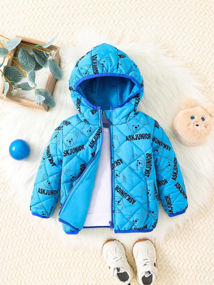 Baby Boy Letter Graphic Zip Up Hooded Coat
