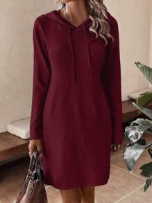 SHEIN LUNE 落肩袖抽繩連帽毛衣洋裝 - 紫紅色 - 查看 3