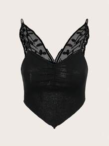 SHEIN ICON 蝴蝶刺繡吊帶短上衣 - 黑色 - 查看 6