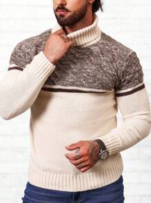 Manfinity Homme 男士高領插肩袖套頭毛衣 - 杏色 - 查看 3