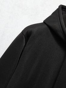 男士骷髅頭圖案袋鼠口袋抽繩加絨內裏連帽衫 - 黑色 - 查看 3