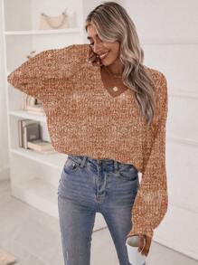 Chiquease Suéter de punto con hombros caídos y efecto tie-dye para otoño e invierno - Caqui - Ver 4