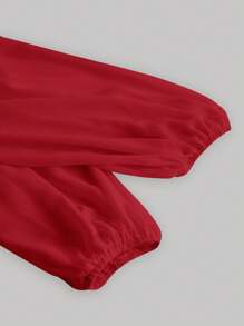 SHEIN MOD 大碼甜心領燈籠袖褶飾胸圍喇叭形下擺洋裝