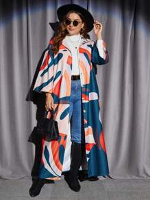 SHEIN LUNE 大碼幾何印花落肩大衣 - 彩色 - 查看 5