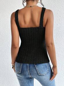 SHEIN Essnce 純色圓環細節吊帶上衣 - 黑色 - 查看 2