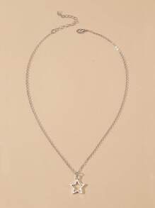 ROMWE Grunge Punk 1pc Fashion Iron Alloy Star Pendant Necklace For Women For Dating Gift - Silver - View 3