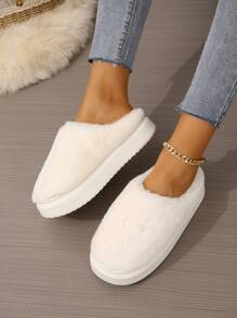 Women's Fashionable And Comfortable Round Toe Lined Home Shoes With Thick Anti-slip Sole, White - White - View 4