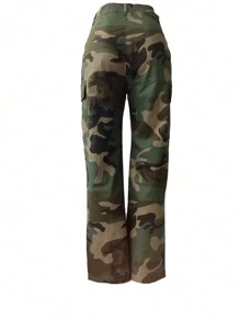 Women Straight Leg Casual Camouflage Cargo Pants Multi Pocket Straight Trouser,Ladies Spring/Fall Button,Pocket Natural Straight Leg Long Multicolor Regular Fit Women Pants,Casual Daily Wear - Multicolor - View 4
