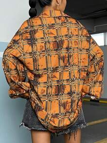 SHEIN Coolane Plaid Print Drop Shoulder Shirt - Brown - View 4