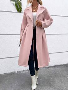 SHEIN Clasi 西裝領落肩袖褶皺細節花呢外套 - 粉色 - 查看 1