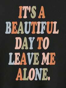 Calvaya 大码休闲标语印花抓绒卫衣，秋冬季 - 黑色 - 查看 5