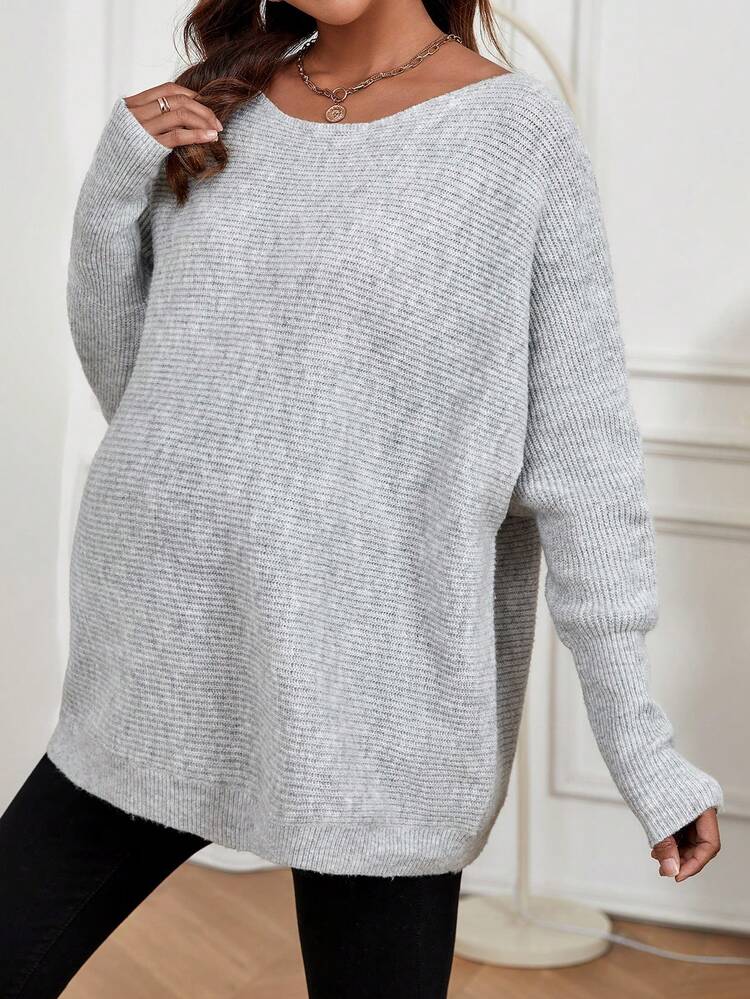 Maternity Batwing Sleeve Ribbed Knit Sweater, For Winter