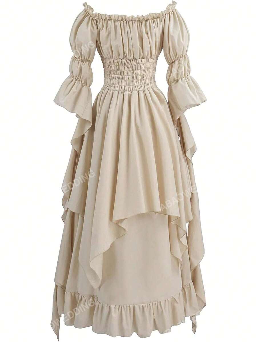 Off Shoulder Flare Sleeve Ruffle Hem Dress | SHEIN USA