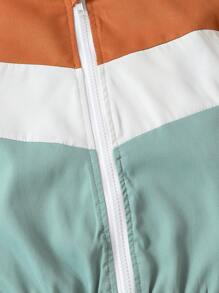 SHEIN 男小童撞色拉鏈開襟連帽夾克&拼接側邊接縫長褲 - 彩色 - 查看 3