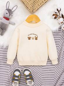 SHEIN 男嬰熊和字母圖案加絨內裏套頭毛衣 - 杏色 - 查看 3