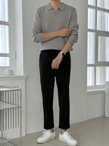 DAZY Jersey de punto acanalado para hombre, otoño e invierno - Gris Claro - Ver 3