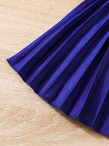 SHEIN Young Girl Two Tone Ruffle Trim Pleated Hem Belted Dress - Blue - View 7