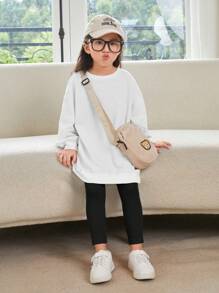 SHEIN Young Girl Slogan Graphic Drop Shoulder Sweatshirt & Leggings - Black - View 5