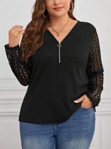 SHEIN LUNE Talla grande Top con encaje en contraste con cremallera media