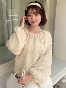 FRIFUL Solid Bishop Sleeve Tee - Beige - View 7