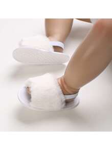 女童毛茸茸、舒適、柔軟鞋底涼鞋,針對幼兒設計,適合夏季佩帶 - 白色 - 查看 2