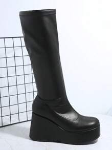 Faux Leather Zip Up Platform Boots - Black - View 4