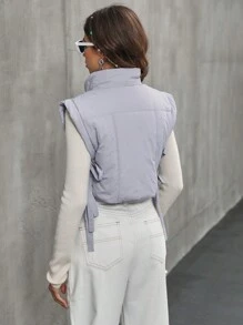 SHEIN Unity Knot Side Zipper Vest Padded Padded Coat Clothes Winter - Grey - View 2