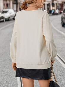 SHEIN LUNE Plus Colorblock Asymmetrical Neck Sweatshirt - Apricot - View 2