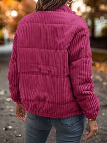 SHEIN LUNE Slant Pocket Corduroy Padded Padded Coat Clothes Winter - Hot Pink - View 2