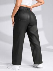 Flirla Pantalones rectos de talle alto para tallas grandes - Negro - Ver 2