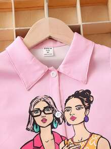 SHEIN Young Girl Figure Graphic Shirt & Flare Leg Pants