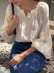 DAZY Cardigan ampio da donna, stile casual business, camicia a maniche lunghe tipo divisa scolastica