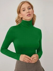 MOTF PREMIUM 高領合身T恤 - 綠色 - 查看 1