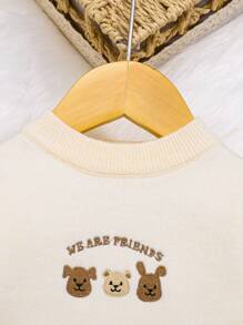 SHEIN 男嬰熊和字母圖案加絨內裏套頭毛衣 - 杏色 - 查看 5