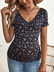 SHEIN Maternity Ditsy Floral Print Tee - Multicolor - View 3