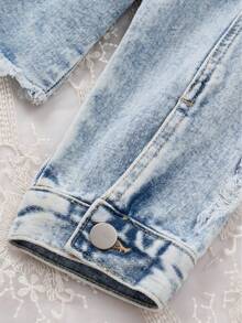 Rách Xén Thô Áo khoác denim - Màu xanh lam - Xem 7