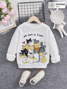 SHEIN Tween Girl Cartoon & Slogan Graphic Thermal Lined Sweatshirt