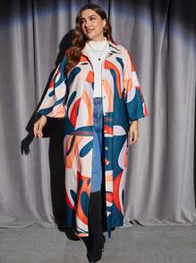 SHEIN LUNE 大碼幾何印花落肩大衣 - 彩色 - 查看 4