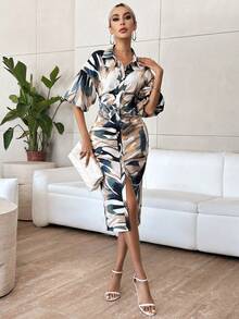 SHEIN Privé Áo sơ mi tay áo in hình Allover - Nhiều màu - Xem 3