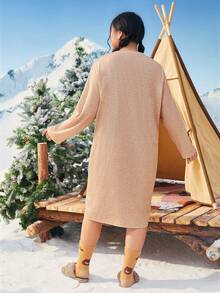 We Bare Bears X SHEIN Plus Cartoon Graphic Drop Shoulder Nightdress - Rust Brown - View 2